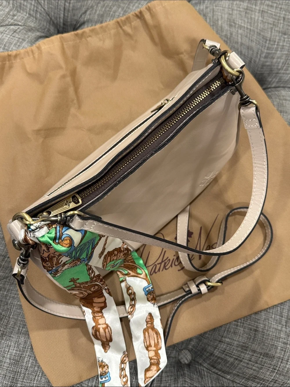 Patricia Nash Bag Betta Cream Leather Shoulder Bag Crossbody Satchel